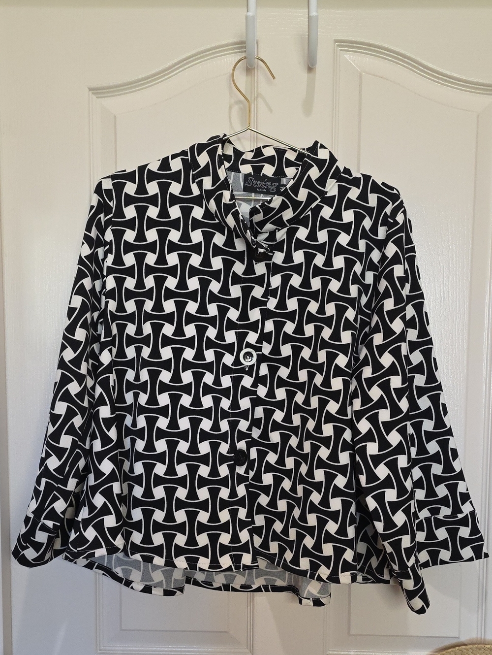 Women's Black & White Geometric Button-Front Blazer Swing Jacket M